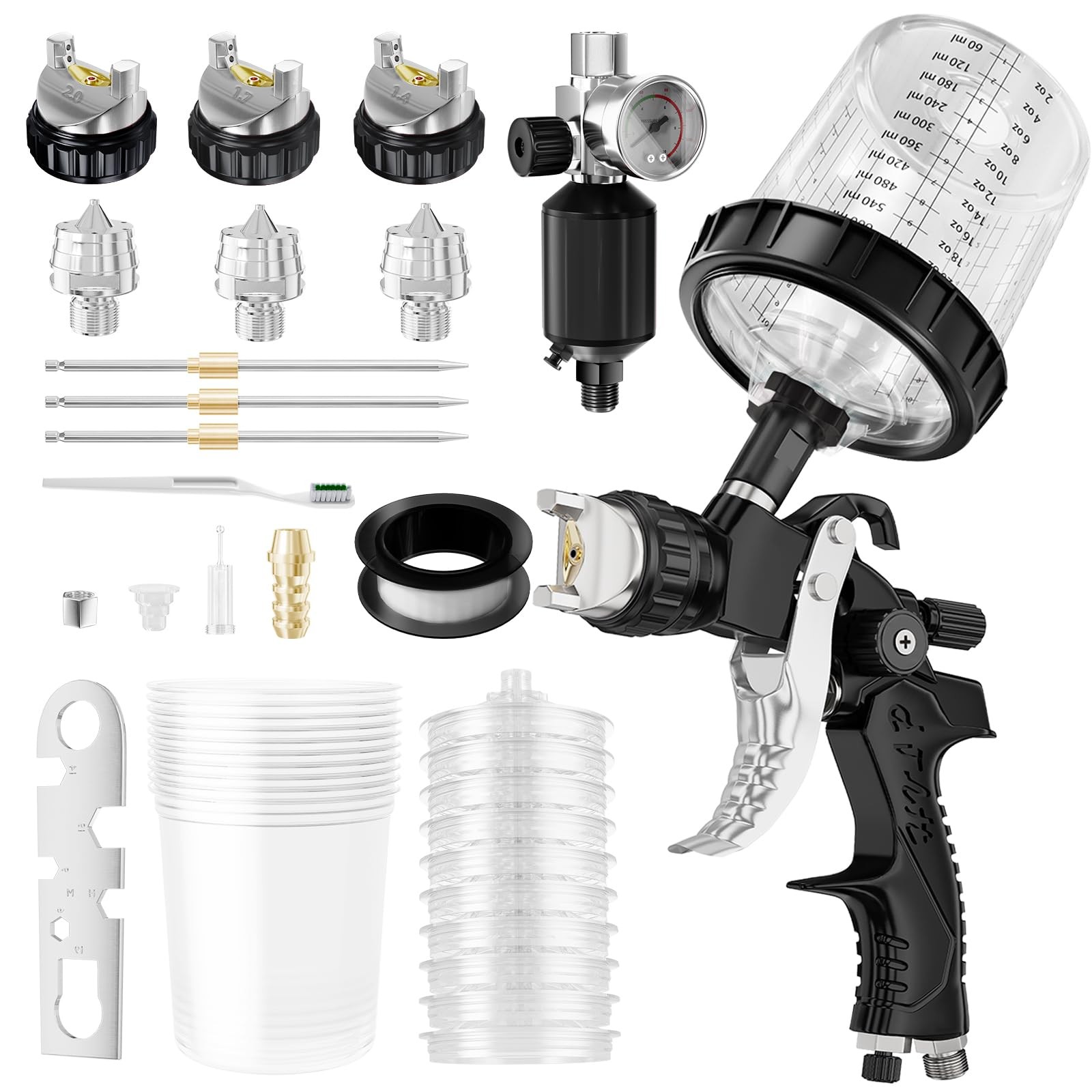 HVLP Air Spray Gun Kit with Multi Nozzles and Regulator for Painting Tool