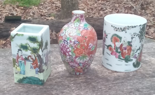 Chinese Dragon Vase and Pair Of Brush Pots