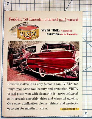 #ad 1958 Simoniz Vista Wax Ad #x27;58 Lincoln Car Vintage Ephemera $17.99