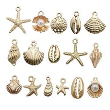 16Pcs Beach Charms, Summer Pendant Alloy Starfish, Seashells and Conches Beach