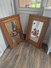 Antique Early Victorian 19th Century Etched Wall Mirror  Hand Painted Flowers 