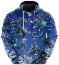 3D Ice Dragon Hoodie Unisex Winter Fantasy Snowflake Pullover