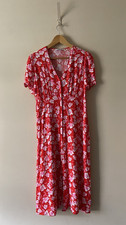 TU Red Floral Patterned Tea Midi Dress Size UK 16 Summer Button Through