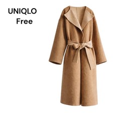 Uniqlo Long Beige Wool Blend Gown Coat Shawl Collar Loose Fit Near Unused