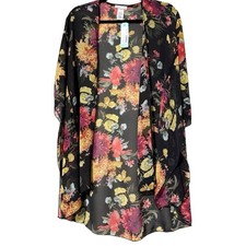 EMORY PARK women s size large black Caley crochet floral detail kimono sheer NWT