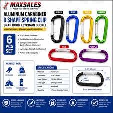 6 PCS 5/16" Aluminum Carabiner D Shape Spring Clip Snap Key Hook Keychain Buckle