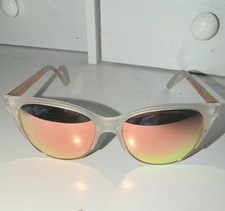 Cat Eye Sunglasses Clear Frame Pink Mirrored Lens Women Plastic Solid