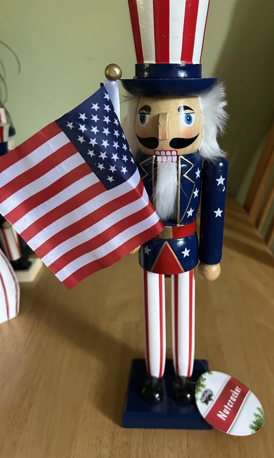 NEW Uncle Sam Wooden Nutcracker Patriotic w/Flag Red White Blue 15in America 250