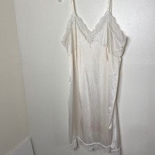 Vintage White Slip Dress with Lace size 14B Has Pink Blemish READ