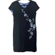 VINTAGE TALBOTS WOMENS CAREER PLUS SIZE BLACK EMBROIRDERED DRESS SIZE 16 