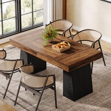 55in Mid-Century Modern Dining Table Double Pedestal Rectangular