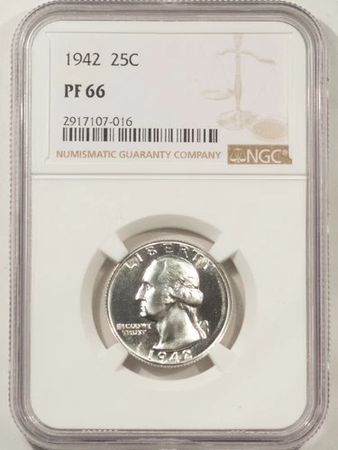 1942 PROOF WASHINGTON QUARTER - NGC PF-66