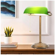 Green Glass Bankers Desk Lamp, Retro Table Lamp, Pull Chain