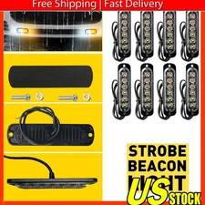 8* Amber LED White Car Truck Beacon Warning Hazard Flash Strobe Light Waterproof
