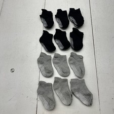 Solid Black Grey 12 Pack Non Slip Full Toe Ankle Crew Socks Toddler's One Size