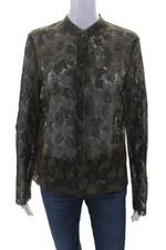 Worth Womens Button Front Long Sleeve Lace Shirt Top Brown Black Size 10