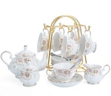Tea Set 22-Piece Porcelain Ceramic Coffee Tea Gift Sets Cups Saucer Service f...