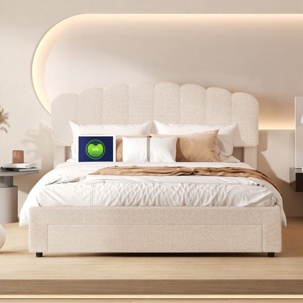 Doppelbett Polsterbett 160X200 Cm Mit Usb Bettgestell Mit Lattenrost Stauraum --image