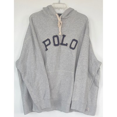 Polo Ralph Lauren Men 3XB Gray Spellout Logo Hoodie Sweatshirt Big Tall 67 Patch