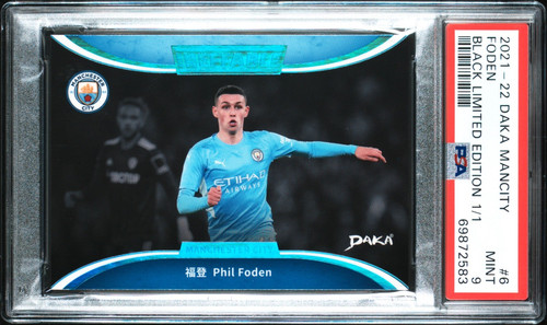 2021-22 Phil Foden Daka Ineffable Black Manchester City Soccer Card 1/1 PSA9
