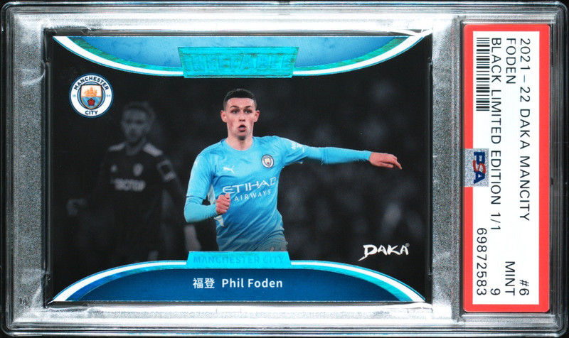 2021-22 Phil Foden Daka Ineffable Black Manchester City Soccer Card 1/1 PSA9