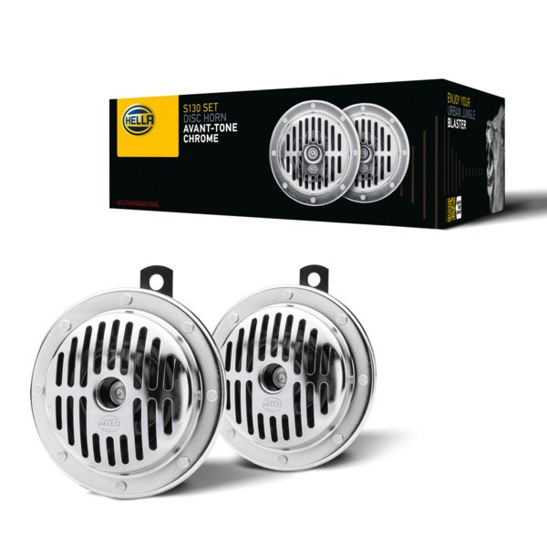 Coppia Clacson 12V Hella con Griglia Cromata 118dB - Kit Rele ECE R28