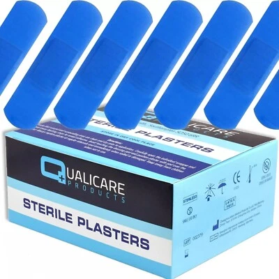 100 x BLUE CATERING PLASTERS 7.2cm x 1.9cm Kitchen First Aid GENUINE QUALICARE