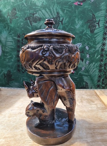 13 pouces boîte à bijoux en bois bague rangement avec couvercle grand conteneur gravé cinq - Photo 5 sur 12