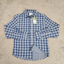 Goodfellow  Co Button Down Shirt Mens Small Navy Standard Fit Plaid Poplin Soft