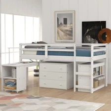 Low Study Twin Loft Bed White