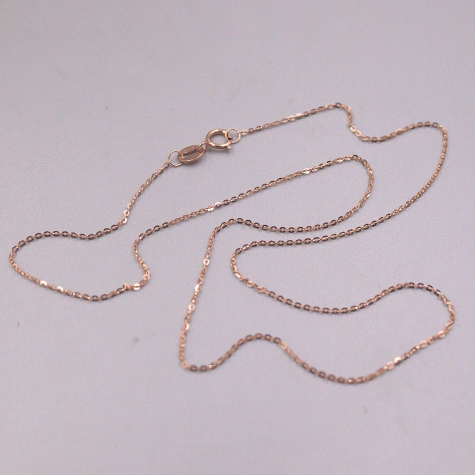 Collar de eslabones de la suerte de 1 mm cadena de oro rosa puro Au750 real 0,9-1,1 G 16 pulgadas Foto 4 de 4