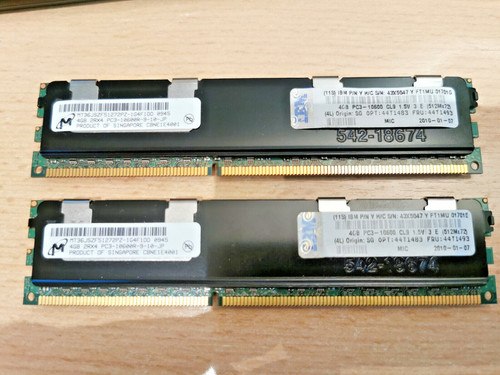 2x Micron 4GB 2Rx4 PC3-10600R DDR3 Registered Server-RAM Modul REG ECC