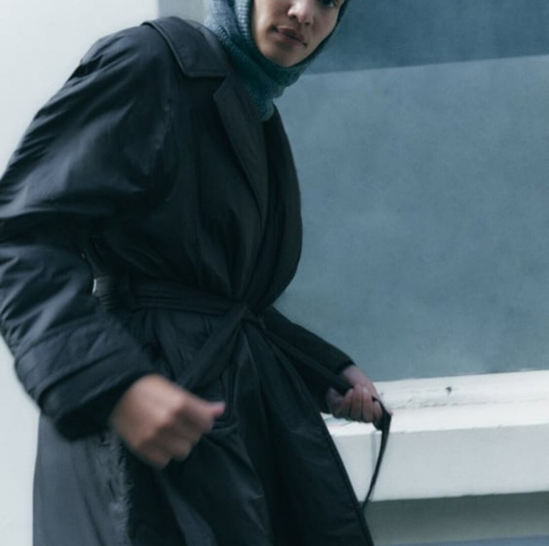Zara Collection Long Padded  Jacket Size Large Black NWT image 4