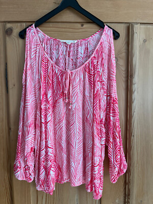 Off Shoulder - Pink-weiß farbene *Lovestitch* Bluse NEUWERTIG Gr S/M