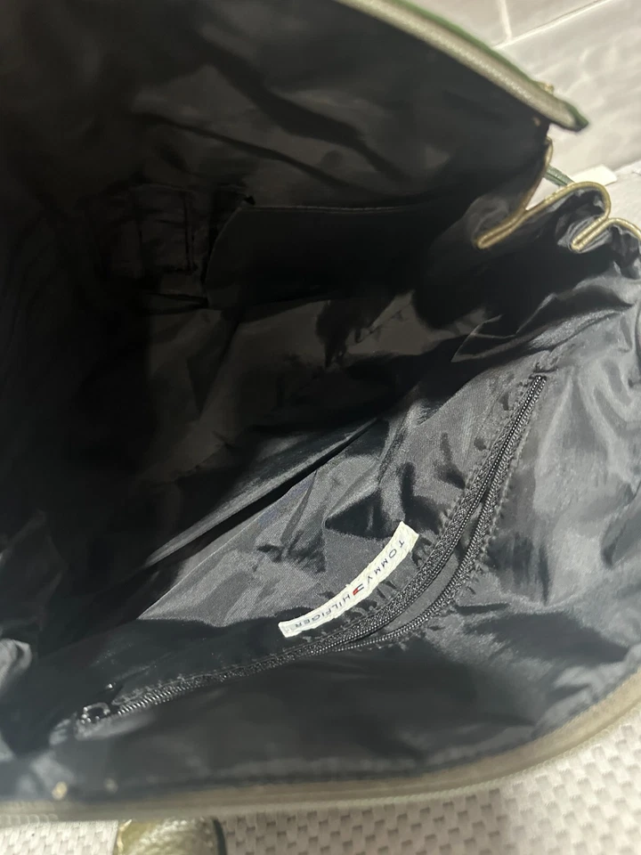 Bolso de Mano Tommy Hilfiger Vintage Cuero Marrón/Oliva y Pana Años 90 Y2K Foto 3 de 4