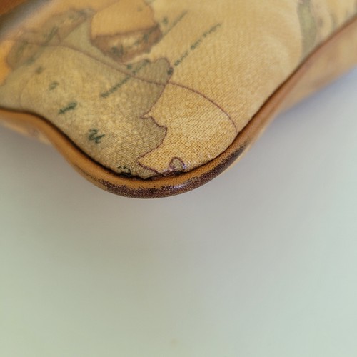 Alviero Martini Vintage Should Bag Crossbody Purse Handbag Map Geo Leather Brown - Picture 10 of 12