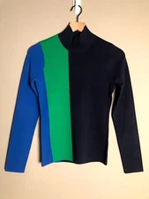NWT Tory Burch Sport Women Navy Colorblock Stripe Tech Knit Turtleneck Top Sz XS