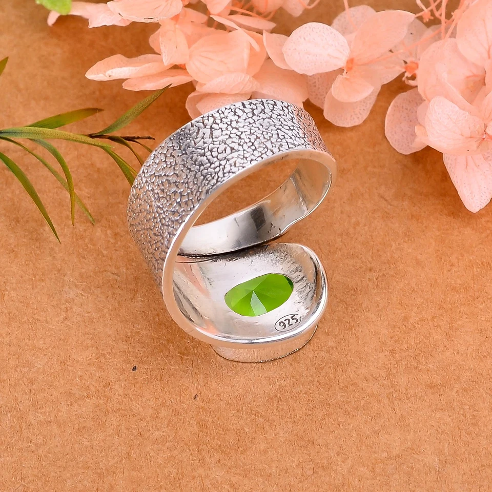 Anillo de diseñador de plata esterlina 925 maciza con piedras preciosas de peridoto increíble joyería V2475 Foto 4 de 4