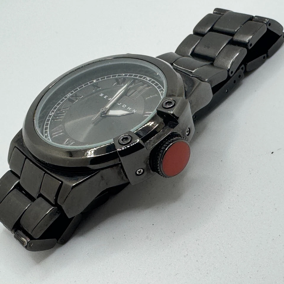 Sean John Reloj Cuarzo Hombre Grande 47mm Negro Romano Japón Movt Analógico Batería Nueva Foto 4 de 4