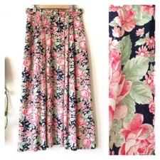 Evan Picone 80s VTG Floral Pleated Tea Length Midi Skirt with Belt  Pockets