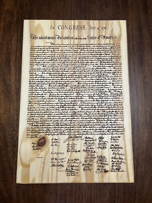 Declaration of Independence Laser Engraved on Wood 16 in. X 24 in.