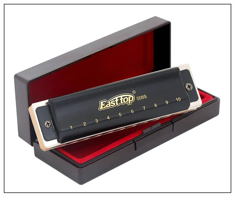 T008S 10 hole blues harmonica harp Richter harmonica with 12 key harmonica