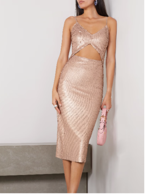 rose gold cut out dress L'AGENCE FEMME SEQUIN CUTOUT MIDI ROSE GOLD DRESS sz 2