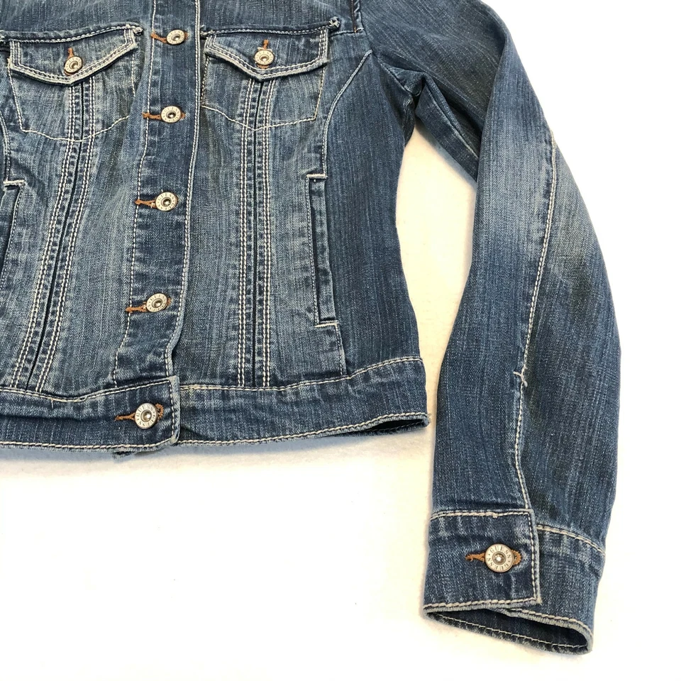 Guess Blue Denim Jacket Medium Wash Button Pockets Juniors Women's Size Small - Image 3 of 4