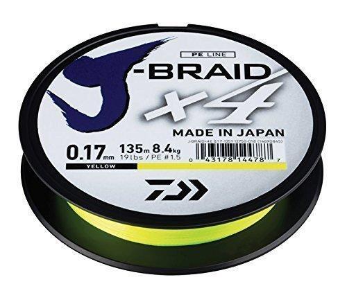 Daiwa J-Braid X4 Fil De Pêche Tressé 0,10 Mm – 270 M, Jaune, Résistance 3,8 Kg, 4 Brins