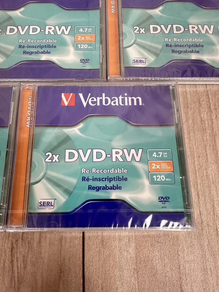 5x Brand New Sealed Verbatim DVD-RW 4.7GB 2x Speed 120 Min DVD CD Disks - Image 2 of 4