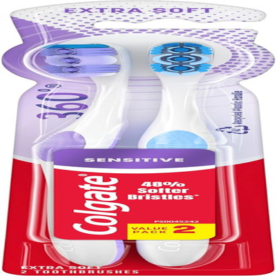 360 Extra Soft Toothbrush for Sensitive Teeth and Gums with Tongue and Cheek Cle