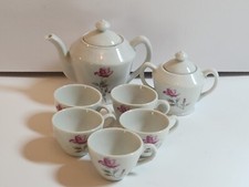 Vintage Miniature Porcelain Tea Set Pieces Floral Pattern Teapot Sugar Bowl Cups