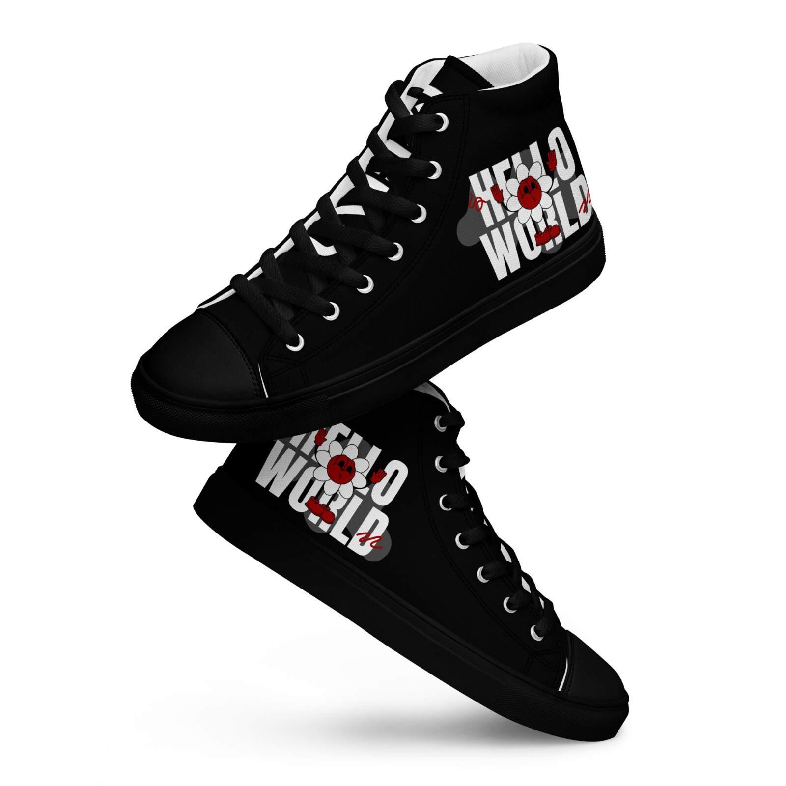 UVelsi Shoes Mens Black Core Hello World Edition Premium High Top Canvas Sneaker