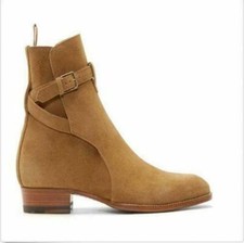 Mens Suede Leather Brown Round Toe Buckles Combat High Top Ankle Boots Shoes new